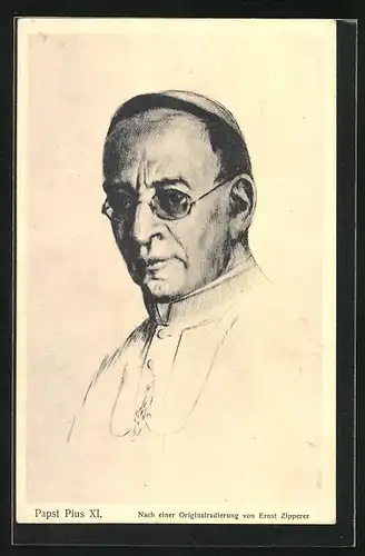 Künstler-AK Papst Pius XI. mit Brille