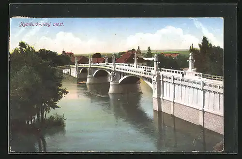 AK Nimburg / Nymburk, Partie mit Fluss und Brücke