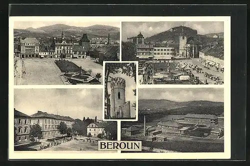 AK Beraun / Beroun, Marktplatz aus der Vogelschau, Turm