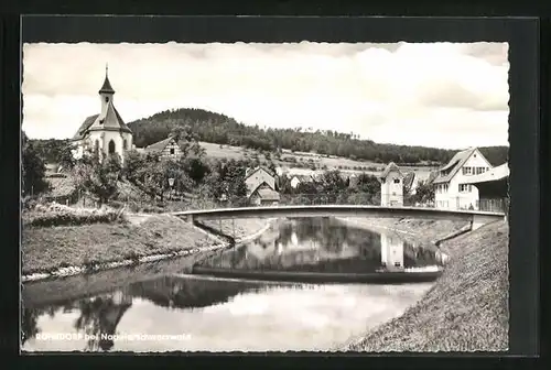 AK Rohrdorf b. Nagold, Flusspartie mit Kirche