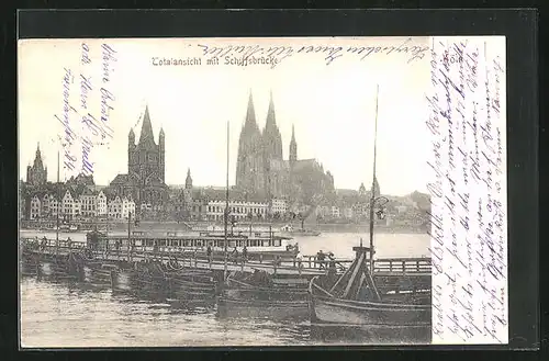 AK Köln, Totalansicht mit Schiffsbrücke