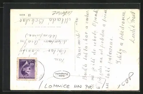 AK Lomnice nad Pop., Strassenpartie mit Denkmal