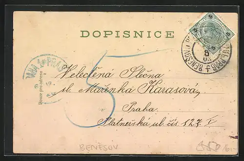 Lithographie Beneschau / Benesov, Konopist, Kasarna, Nemocnice