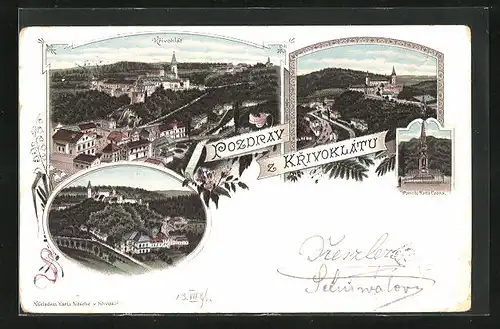 Lithographie Krivoklát, Pomnik Karla Egona, Celkový pohled