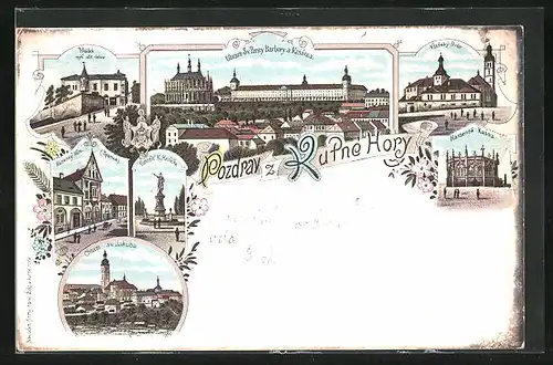 Lithographie Kuttenberg / Kutna Hora, Hradek, Pomnik K. Havlicka, Chram sv. Jakuba