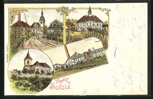 Lithographie Sadské, Radnice, Cukrovar, Kostel