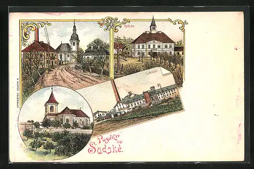 Lithographie Sadské, Radnice, Cokrovar, Kostel