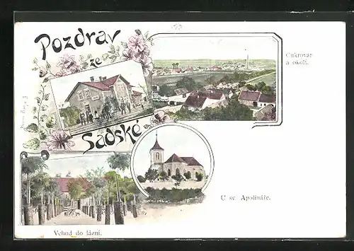 Künstler-AK Sadské, Cukrovar, Vchod do lazni