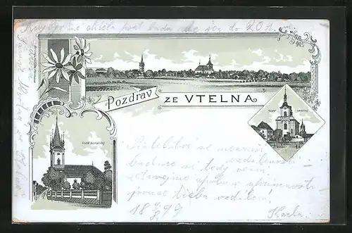 Lithographie Melnicke Vtelno, Celkový pohled, Kostel evangelický