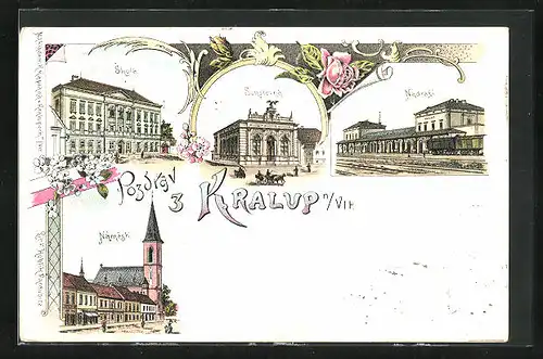 Lithographie Kralupy N. V., Sokolovna, Nadrazi, Skola, Namesti