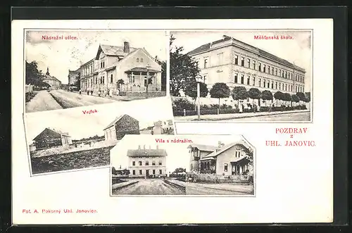 AK Uhlirske Janovice, Nádrazni ulice, Mestanská skola