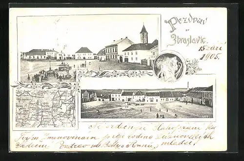 AK Zbraslavice, Námesti, Marktplatz, Landkarte der Region