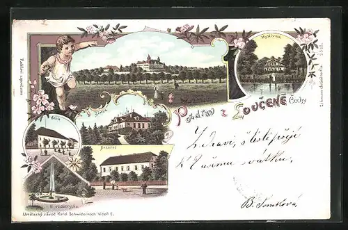 Lithographie Loucen, Nazaret, Skola, Myslivna, Zámek