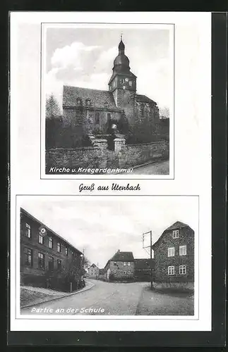 AK Utenbach, Kirche und Kriegerdenkmal, Partie an der Schule