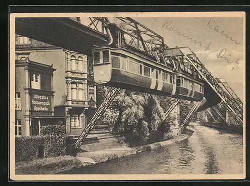 AK Wuppertal-Barmen, Schwebebahn an der Adlerbrücke