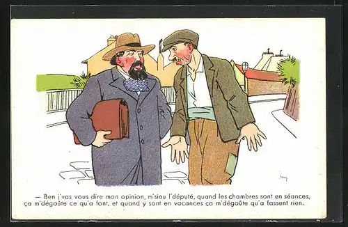 Künstler-AK Französischer Scherz mit zwei Männern auf Strasse