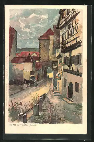 Lithographie Horb, Strassenpartie am unteren Tor