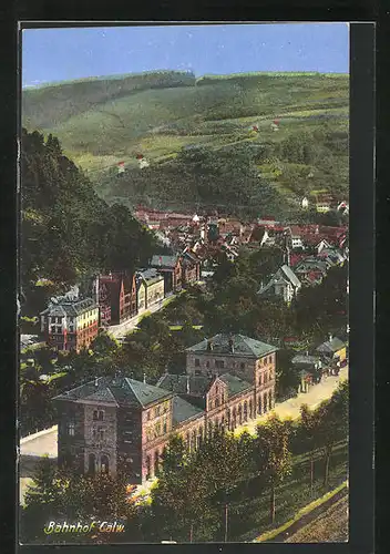 AK Calw, Teilansicht mit Bahnhof