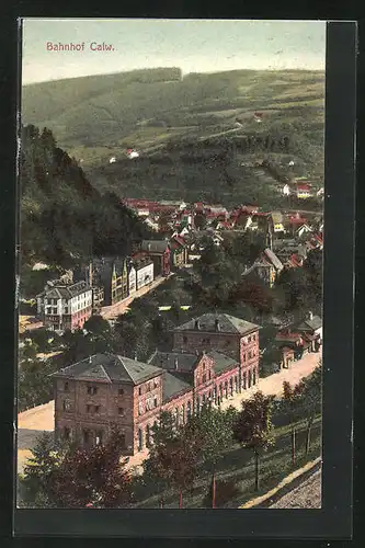 AK Calw, Blick auf Bahnhof und Ort