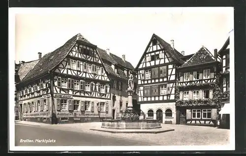 AK Bretten, Marktplatz mit Hotel Krone