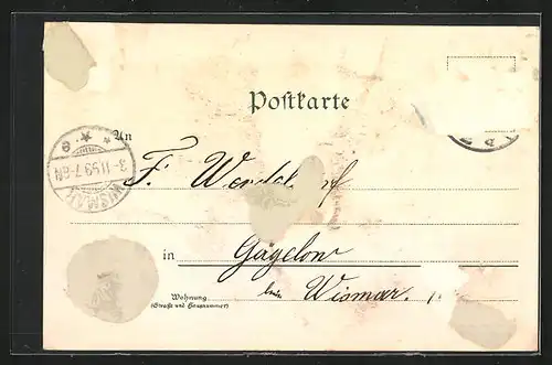 Lithographie Lübeck, Breitestrasse mit Rathaus, Hafen, Marktplatz