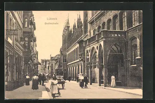 AK Lübeck, Breitestrasse mit Strassenbahn