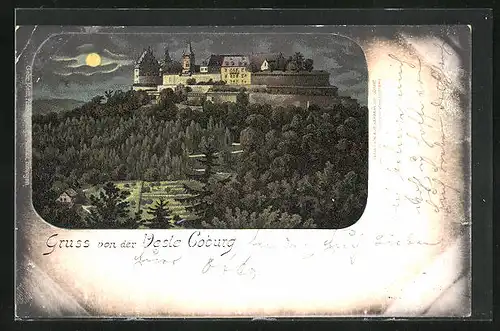 Mondschein-Lithographie Coburg, Veste bei Vollmond