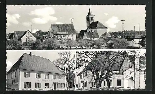 AK Pfaffenhofen /Roth bei Nbg., Gasthaus zum Hirschen, Teilansicht mit Kirche