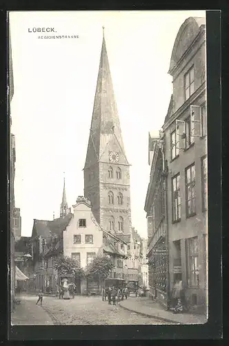 AK Lübeck, Aegidienstrasse mit Kirche