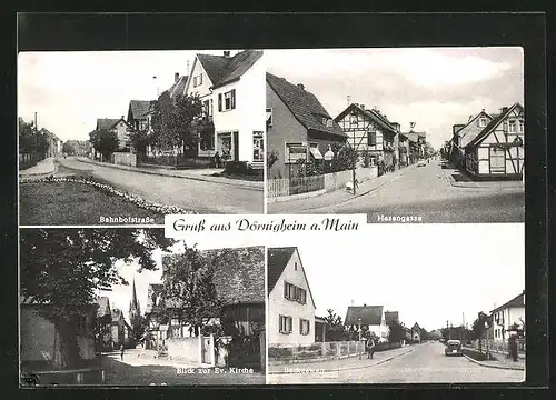 AK Dörnigheim am Main, Bahnhofstrasse, Hasengasse, Backesweg