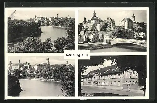 AK Neuburg a. D., Kneippheim, Panorama mit Brücke