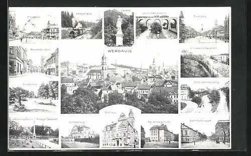 AK Werdau i. S., Reichenbacherstrasse, Crimmitschauerstrasse, Lutherhaus