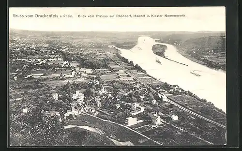 AK Drachenfels a. Rhein, Blick vom Plateau auf Rhöndorf, Honnef und Kloster Nonnenwerth