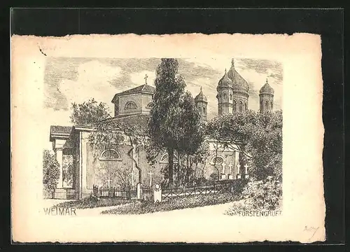 Künstler-AK Weimar, Darstellung der Fürstengruft