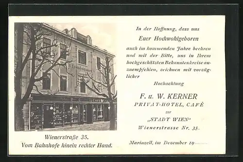 AK Mariazell, F. u. W. Kerner Privat-Hotel, Wienerstrasse 35, Neujahrsgruss