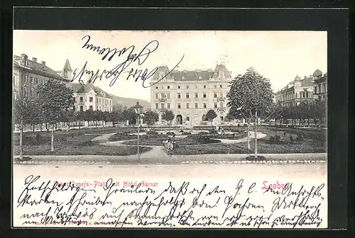 AK Leoben, Franz-Josefs-Platz mit Hotel Gärner