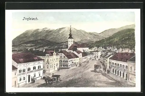 AK Trofaiach, Hauptplatz mit Gasthof zum goldenen Ochsen
