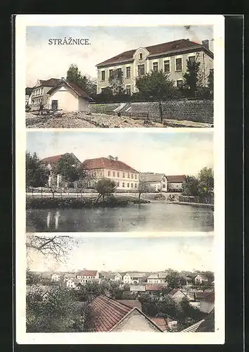 AK Stráznice, Gebäude am Wasser, Blick über die Dächer