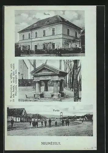 AK Neumétely, Skola, Hauptplatz der Ortschaft