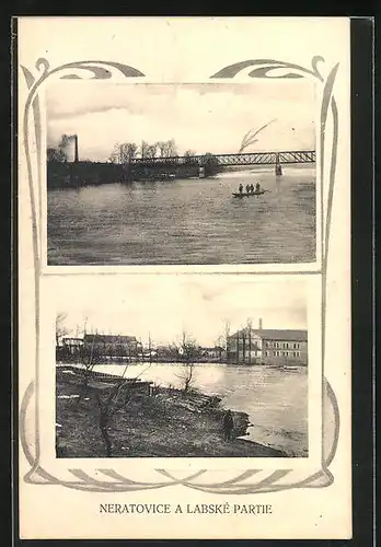 AK Neratovice, Brücke über den Fluss, Ortspartie