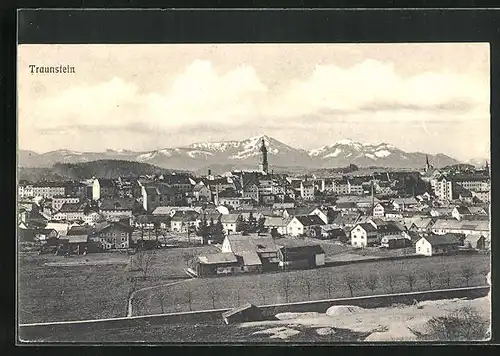 AK Traunstein, Panorama mit Gebirgszug