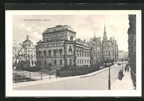 AK Reichenberg / Liberec, Strassenpartie an der Brücke