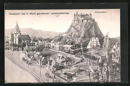 AK Teilansicht des in Blech getriebenem Landschaftsbildes mit Schloss Hohenzollern, Modellbau