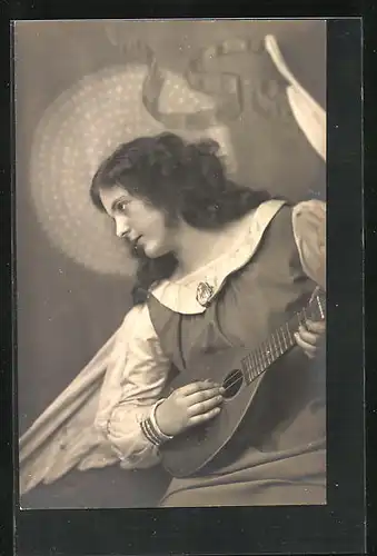 AK Dame im Mittelalter-Kostüm mit Laute