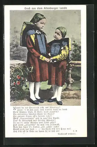 AK Kinder aus dem Altenburger Lande, thüringische Tracht