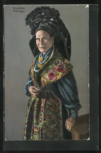 AK Dame mit Klössen in thüringischer Tracht