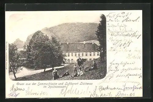 AK Lichtenau /Hochspessart, Ausflügler vor Gasthaus