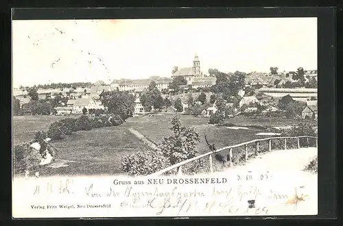 AK Neu Drossenfeld, Panorama mit Kirche