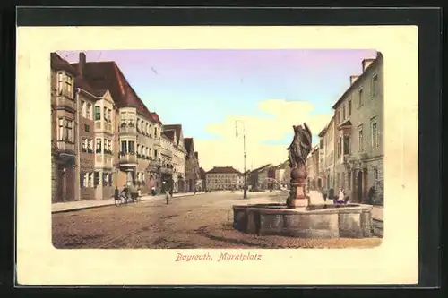 AK Bayreuth, Marktplatz mit Restaurant und Brunnen