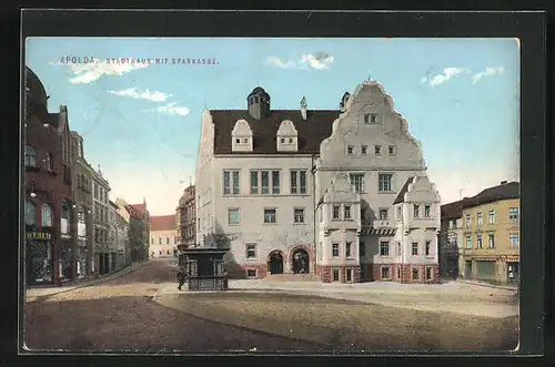 AK Apolda, Stadthaus mit Geschäften und Sparkasse